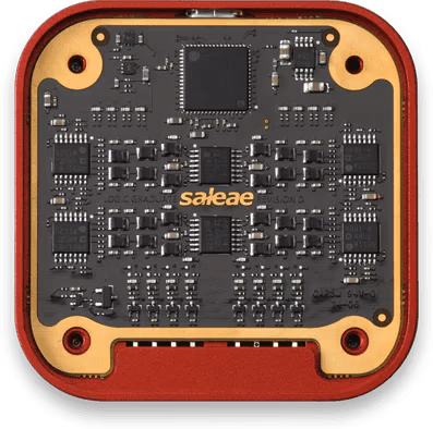 Saleae Logic 8 printed circuit board bottom view showing clean solder joints and trace routing