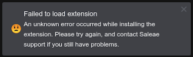 Failed to load extension error message