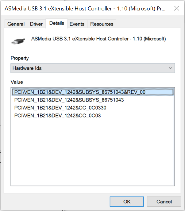 Viewing the Hardware Ids for your Host Controller